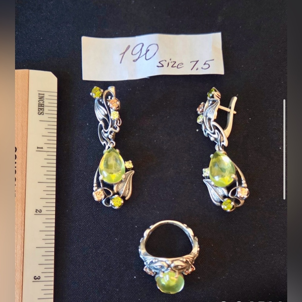 Elegant Silver and Green Gemstone Jewelry Set